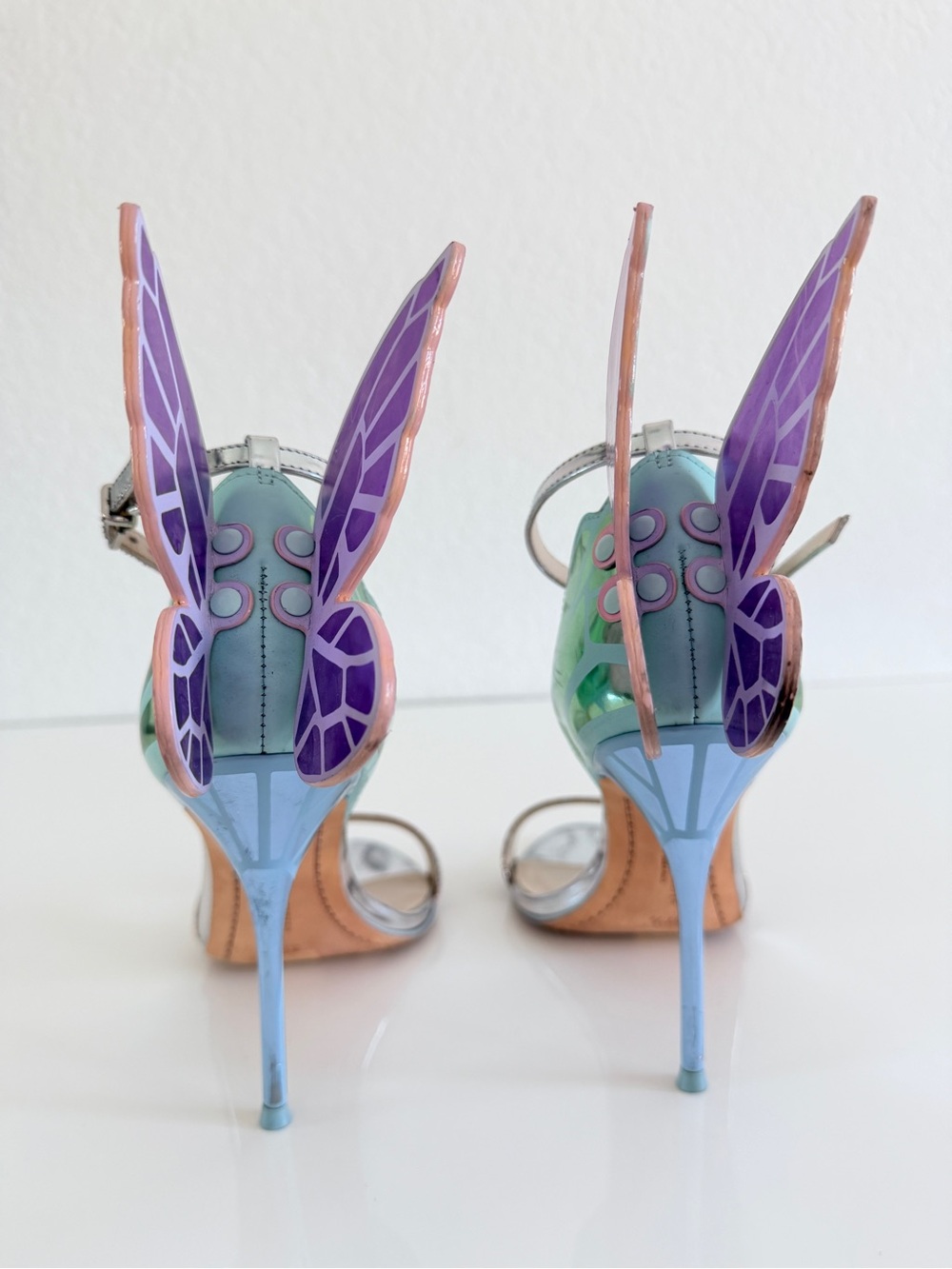 Sophia Webster Silver Heels with Pink & Purple Butterfly Wings - Picture 5 of 15